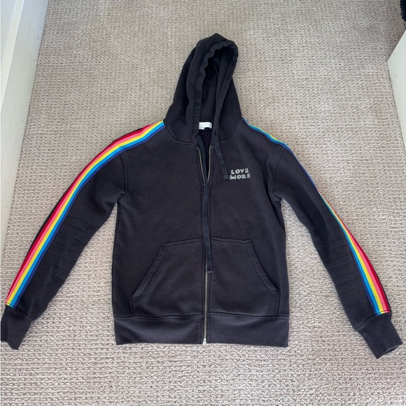 Spiritual Gangster Rainbow Stripe Love More Zip-Up Sweatshirt Hoodie - Picture 3 of 7